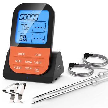 Термометр для мяса, магнитный с таймером ЖК-дисплей 2 зонда Vialex