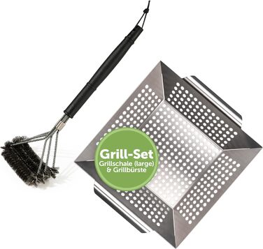 Кошик для гриля 29,5 x 29,5 x 6 см із щіткою 42 см, нержавіюча сталь Blumtal