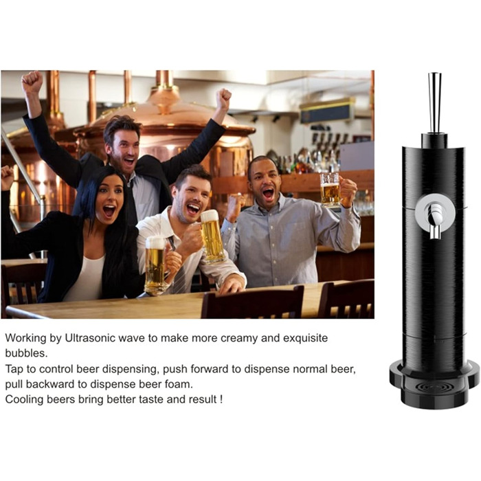 Міні-пивоварня для пива в банках, піноутворювач для пива, компактний диспенсер для пива. Перетворіть кожну банку на розливне пиво, як у пабі Ідеальний подарунок чоловікові на день народження, на День батька. Сріблястий (Чорний)