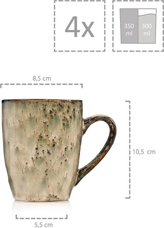 Співачка Обідній сервіз Pompei з кераміки, набір посуду з 12 предметів для 4 осіб, набір тарілок вінтажного дизайну. (Кружка кави 4 шт.)