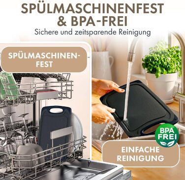 Набір обробних дощок Blumtal 3 розміри (S/M/L) - Велика пластикова обробна дошка з пазами для соку та ручкою - Міцна кухонна обробна дошка без BPA (сіра, комплект з 3 предметів)