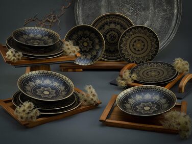 Серія Mandla Gold Black, набір посуду з 8 предметів, комбінований набір керамограніту (12 предметів, золотисто-чорний), 23587
