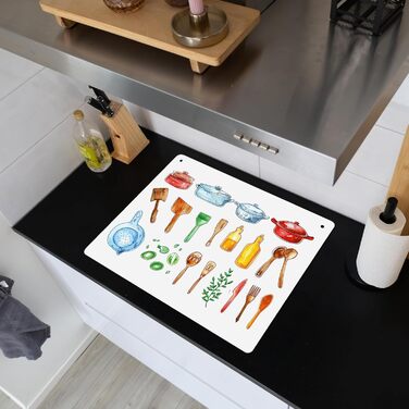 Фартух для плити, кухонний фартух, вініл, 78x52 см, декор для кухні, облицювання стіни, кришка для плити - сіро-чорна (кухня - креслення, 52Д x 65Ш см)