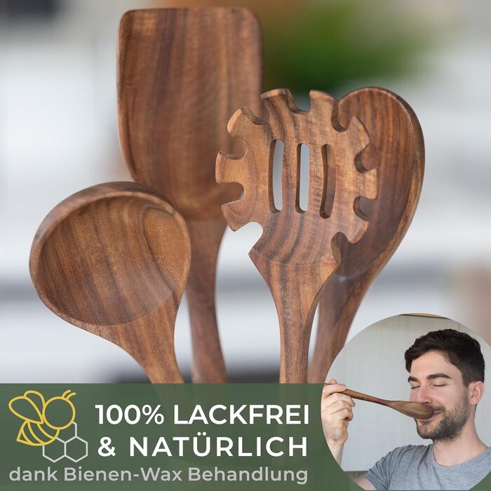 Набір кухонного начиння з тикового дерева, 4 предети з тримачем WALDWERK