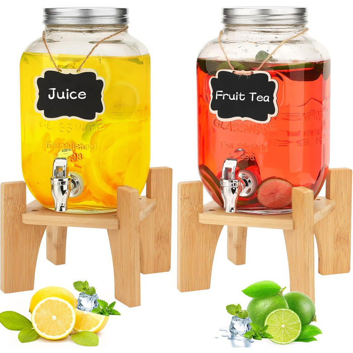 Набор из 2 стеклянных диспенсеров для напитков 4 л бамбуковых подставок Hisredsun