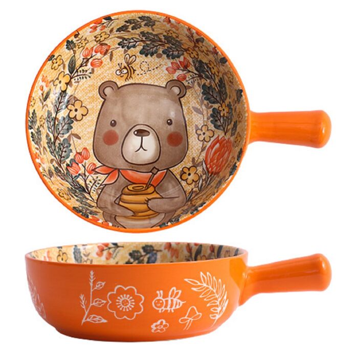 Керамічна супниця з ручками з ведмедиком 650 мл XNSHUN