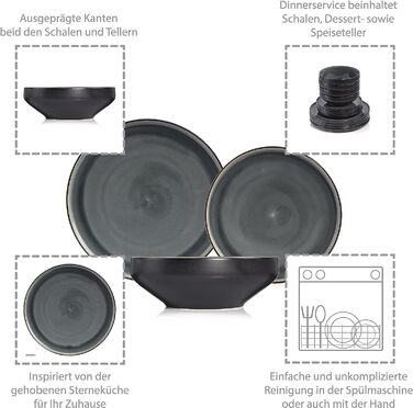 Набір посуду на 4 персони, 12 предметів, чорний Helsinki Sänger
