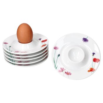 Набір з 6 яєць MamboCat Marie з підносом 6 осіб Ø 13,2 см круглі порцелянові яєчні чашки з декором квіткової галявини для сніданкових яєць плоскі яєчні чашки для бранчу та фуршету