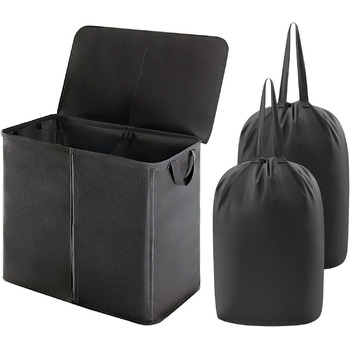 Кошик для білизни Lifewit з кришкою 2 відділення, збірник для білизни з 2 знімними мішками для білизни, складні кошики для білизни Кошики для білизни Коробка для білизни Тканинні кошики для білизни для ванної кімнати Спальня, (105 л, чорний)