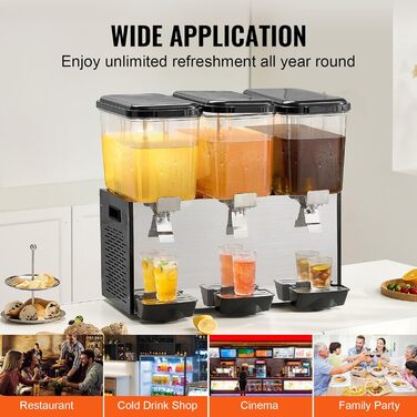 Профессиональный диспенсер для напитков с резервуарами 3 x 18 л 512 Вт VEVOR