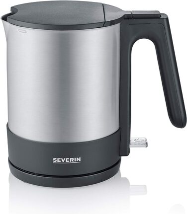 Чайник SEVERIN, потужний і компактний чайник з нержавіючої сталі у високоякісному дизайні, електричний чайник з фільтром від накипу, нержавіюча сталь/чорний, WK 3409, (в комплекті з тостером)