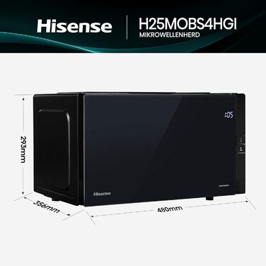 Мікрохвильова піч Hisense H20MOBP1HI / 700 Вт / InverterTech / Керамічне покриття / Преміальне скло / Виготовлена на замовлення, багатофазне приготування / Функція розморожування / 5 рівнів потужності / Блокування від дітей / Чорна (25 л, цифрове керуванн