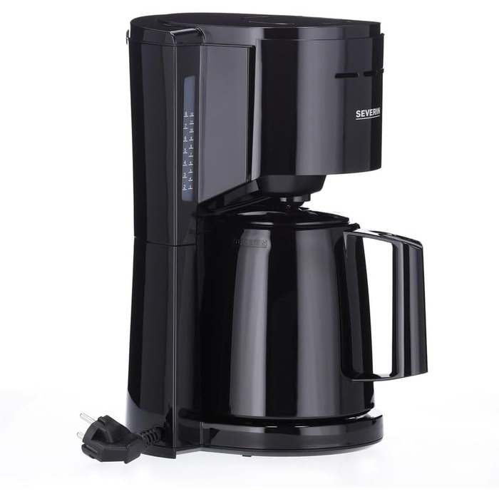 Кавоварка SEVERIN з фільтром з термоглечиком, кавоварка до 8 чашок, приваблива фільтр-машина з вакуумним глечиком, чорна, KA 9306 1 літр