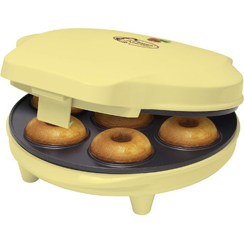 В ретро-дизайне, мини-пончик-мейкер на 7 маленьких пончиков, включая светлый фонарь для выпечки и антипригарное покрытие, 700 Вт, цвет (желтый)