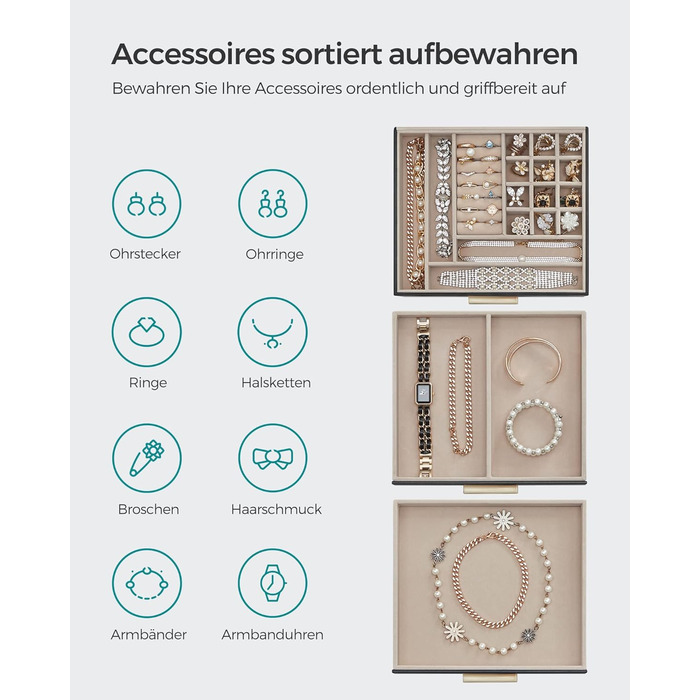 Шкатулка органайзер для ювелирных изделий 3-уровневая черный SONGMICS