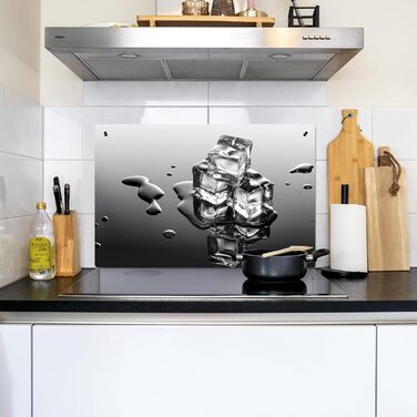 Фартух для плити, кухонний фартух, вініл, 78x52 см, декор для кухні, облицювання стіни, кришка для плити - сіро-чорна (Лід - Вода, 52Д x 80Ш см)