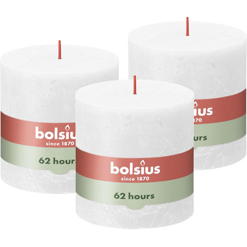 Свічка Bolsius Rustic Pillar XXL - 3 шт. и - 10 x 10 см - Декоративні побутові свічки - Час горіння 62 години - Без запаху - Містить натуральний рослинний віск - Без пальмової олії (Біла)