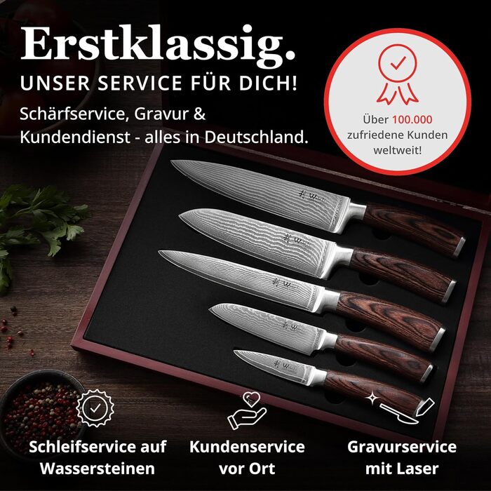 Набір кухонних ножів 5 предметів з дамаської сталі  Wakoli