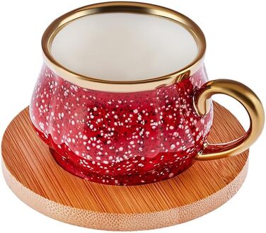 Набір кавових чашок червоний на 6 персон з бамбуковою тацею 90 мл Karaca