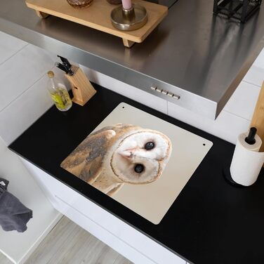 Фартух для плити, кухонний фартух, вініл, 78x52 см, декор для кухні, облицювання стіни, кришка для плити - сіро-чорна (сипуха - тварина, 52Д x 59Ш см)