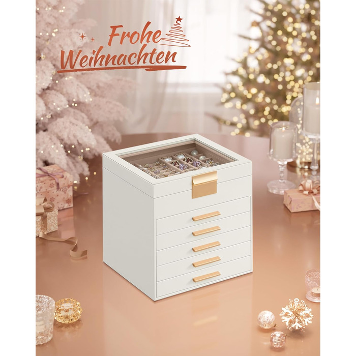 Скринька органайзер для ювелірних виробів 6-рівнева 20,3 x 23,1 x 22,8 см, хмарно-біла SONGMICS