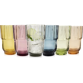 Набор бокалов для питья Singer Porto Набор стеклянных бокалов из 6 предметов на 6 человек, стакан для воды, разноцветный, уникальная огранка, повседневный, семейный ужин, офис, набор стаканов для сока на открытом воздухе 310 мл (Casablanca High 6 шт. )