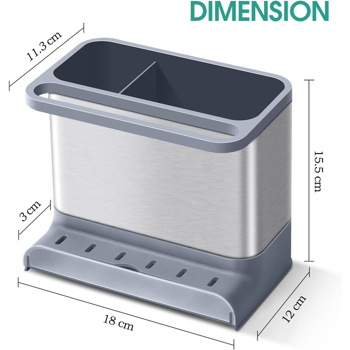Органайзер для посуду APEXCHASER, дозатор мила з тримачем для губки, органайзер для раковини з нержавіючої сталі, мийка з нержавіючої сталі, кухонний органайзер Піддон для крапель для кухні (з ручкою)