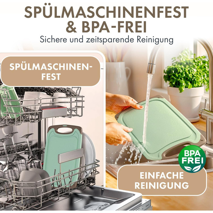 Набір обробних дощок Blumtal 3 розміри (S/M/L) - Велика пластикова обробна дошка з пазами для соку та ручкою - Міцна кухонна обробна дошка без BPA (зелена, комплект з 3 предметів)