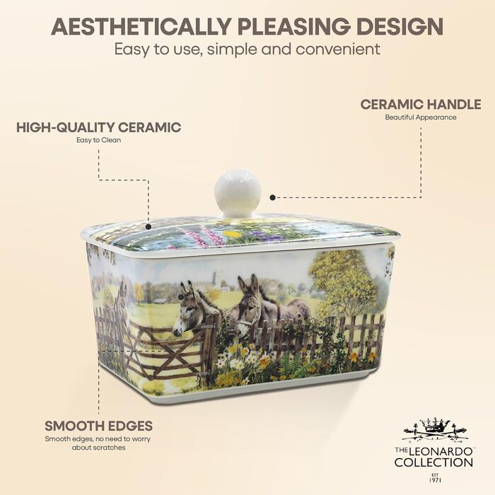 Маслянка з кришкою, китайська кераміка, з гарними акварельними мотивами, дизайн якої розроблено галереєю Дженніфер Роуз для Busy Bees (біла)