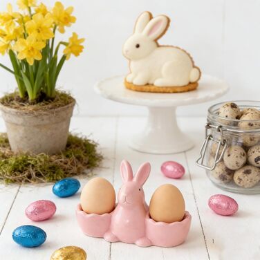 Набір із 2 порцелянових стаканчиків для яєць на Великдень, керамічні стаканчики для яєць у формі кролика, кумедні, креативні тарілки для пасхальних яєць у формі кролика, можна мити в посудомийній машині, підставка для варених яєць, великодні подарунки (B 