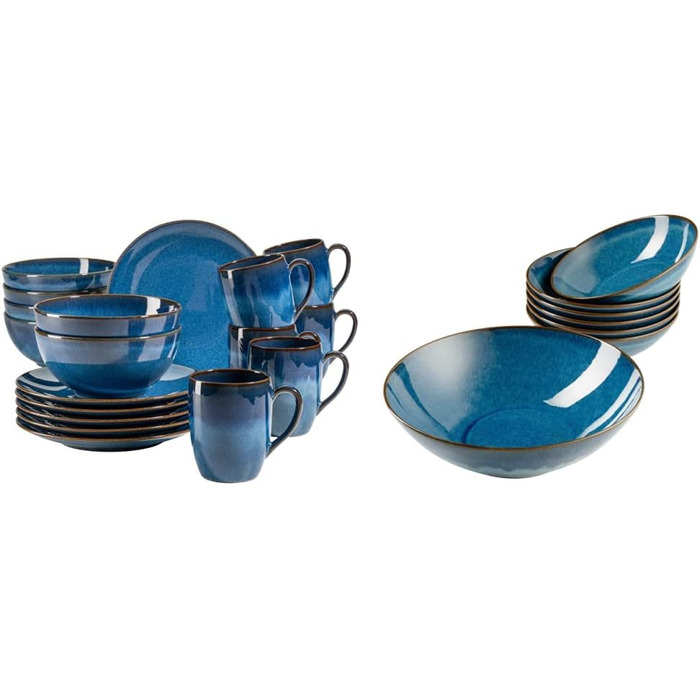 Набор для завтрака MSER, керамика OSSIA, королевский синий (комплект с миской из 7 предметов)