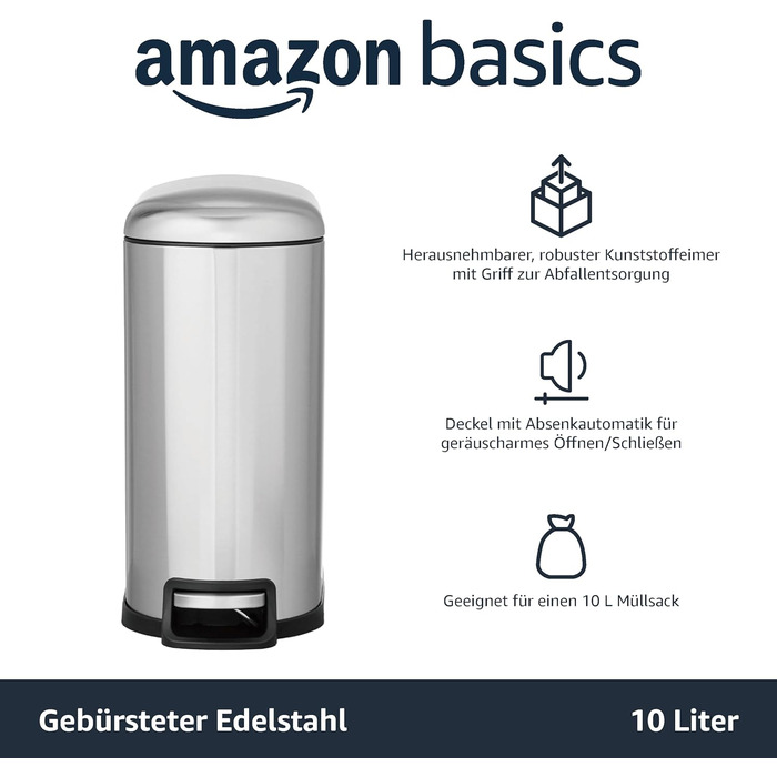 Мусорный бак 10 л Amazon Basics