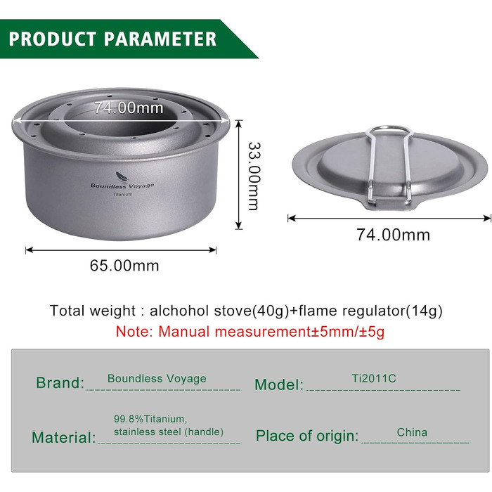 Безмежна подорож Кемпінг Титанова спиртова спиртова піч з підставкою для горщиків Відкритий піший туризм Рюкзак Міні-дров'яна піч пальник (Ti2011cc)