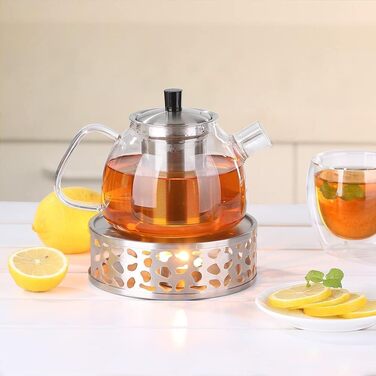 Скляний чайник з ситечком для чаю 1500 мл, скляний чайник, прозорий, термостійкий, зі знімним ситечком для чаю з нержавіючої сталі, для чорного чаю, зеленого чаю, ароматизованого фруктового чаю типу 1 срібло (1000 мл, тип 4 срібло-1000 мл)