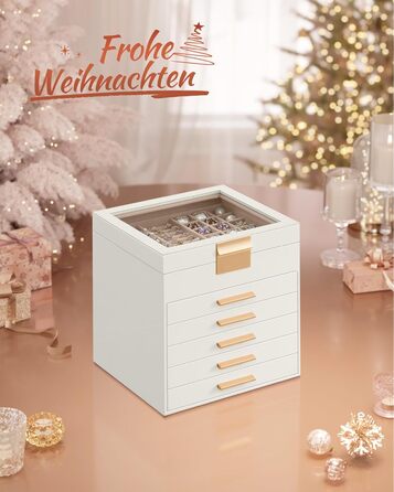 Скринька органайзер для ювелірних виробів 6-рівнева 20,3 x 23,1 x 22,8 см, хмарно-біла SONGMICS