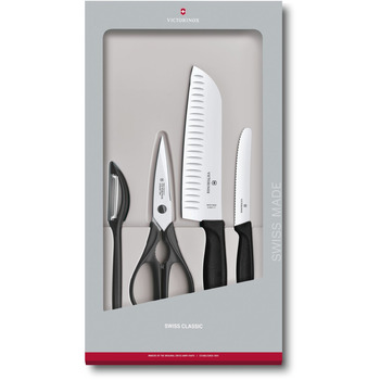 Набір кухонний Victorinox SwissClassic Kitchen Set 4шт з чорн. ручкою (2 ножа, ножиці, овочечистка) у подар.упак.