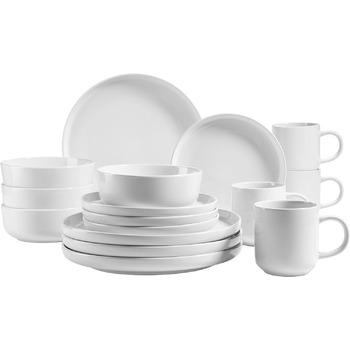 Набор посуды на 4 персоны в современном скандинавском дизайне, комбинированный сервиз из 16 предметов из керамики из керамогранита (белый)
