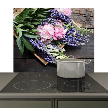 Фартух для плити, кухонний фартух, вініл, 78x52 см, декор для кухні, облицювання стіни, кришка для плити - сіро-чорний (квітковий - вінтажний, 51,6Д x 57,6Ш см)