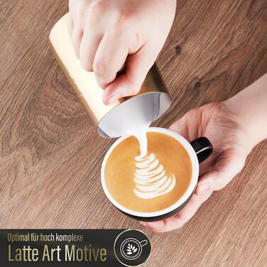 Глечик для молока Barista Legends з нержавіючої сталі 350 мл зі спеціальним носиком для лате-арту - Глечик для спінювання молока з високим глянцевим покриттям - Глечик для молока Barista з нержавіючої сталі - Аксесуари Barista (Ares Gold)