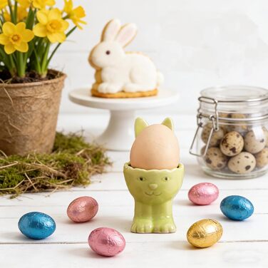 Набір із 2 порцелянових стаканчиків для яєць на Великдень, керамічні стаканчики для яєць у формі кролика, кумедні, креативні тарілки для пасхальних яєць у формі зайчика, можна мити в посудомийній машині, підставка для варених яєць, великодні подарунки (A 