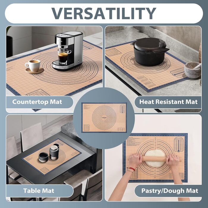 Силіконовий килимок для випічки 60 x 40 см, антипригарний, сірий Lazymi
