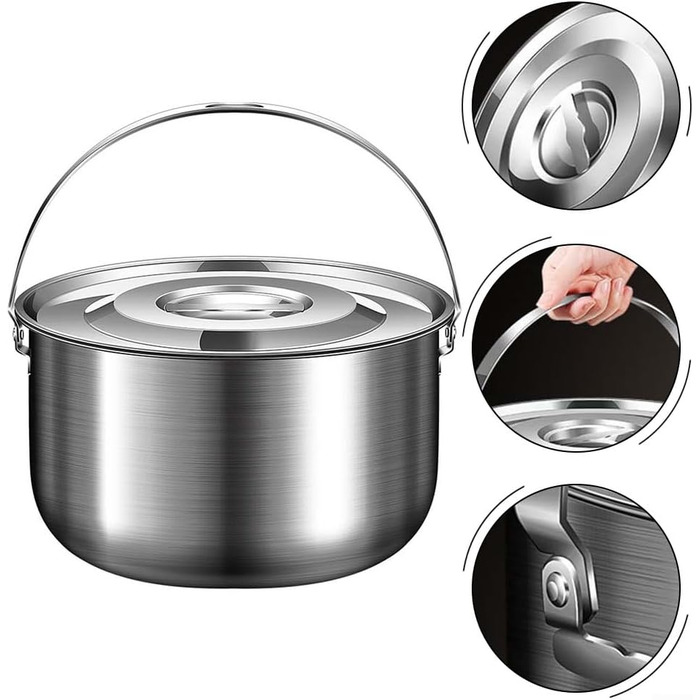 Кастрюля из нержавеющей стали с крышкой для кемпинга 6 л Sumsoctober