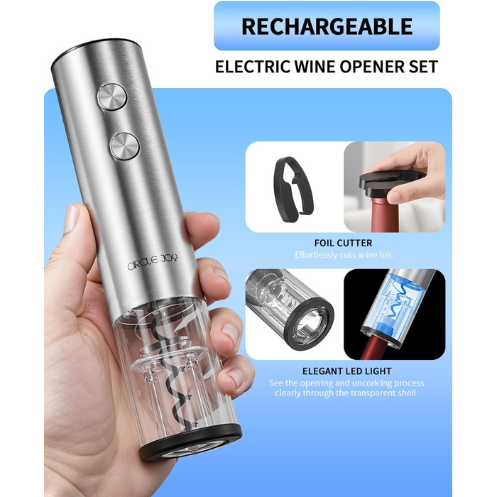 Електричний акумуляторний відкривач для вина з ножем для фольги CIRCLE JOY