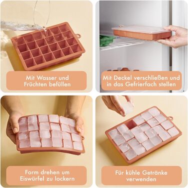 Силіконові формочки для льоду Blumtal, набір з 3 шт. - форма для льоду на 24 кубики з кришкою - силіконова форма для льоду без бісфенолу А - форма для льоду, безпечна для харчових продуктів - сіро-блакитна великі кубики (оливково-зелена червона, великі ку