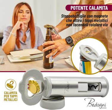 Штопор для вина та пива з магнітним утримувачем кришок Bedogni Reggio Emilia