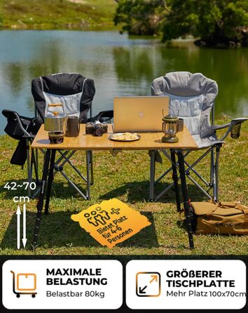 Складний бамбуковий стіл для кемпінгу 100 x 70 см KingCamp