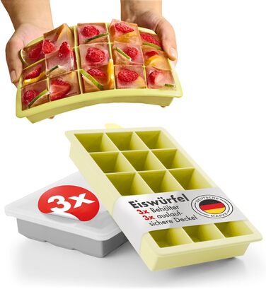 Силиконовые формочки для льда на 15 кубика XL с крышкой, набор 3 предмета, серый/желтый Blumtal