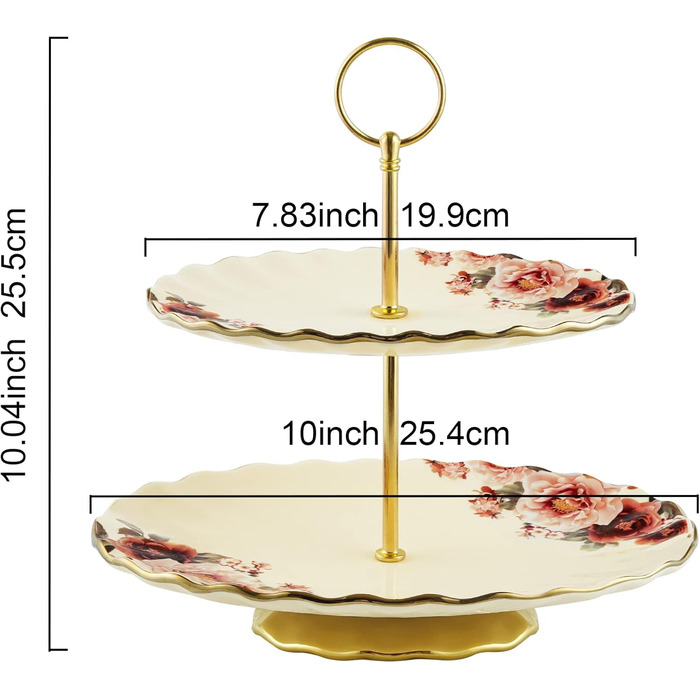 Порцелянова миска fanquare з хвилястими краями та квітковим принтом, вінтажна салатниця, керамічна фруктовниця на ніжці для вечірок (підставка для капкейків золотого кольору)