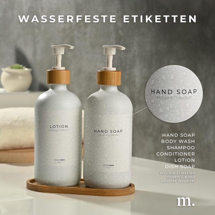 Диспенсер для мила 500 мл, набір 2 предмети на бамбуковій підставці, біле скло MaisoNovo