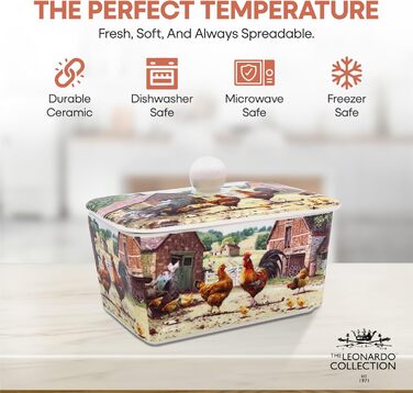 Маслянка з кришкою, китайська кераміка, з гарними акварельними мотивами, розроблена галереєю Дженніфер Роуз для Busy Bee (Півень і Курка)